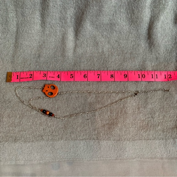 3x25$ 👻 🎃 🧟 Handmade - Short necklace asymmetrical skull double chains orange - Picture 6 of 7
